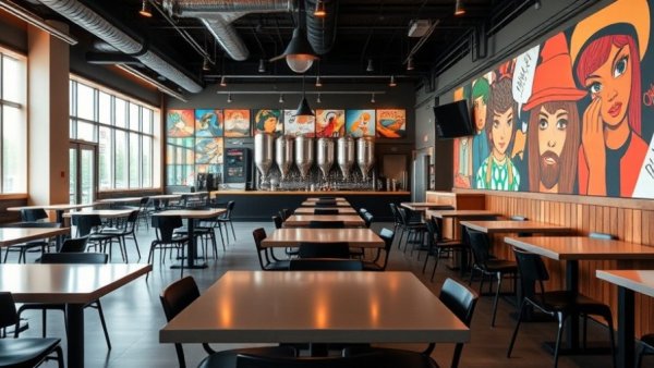 Zeroday Brewing Taproom interior with modern decor and brewing equipment.