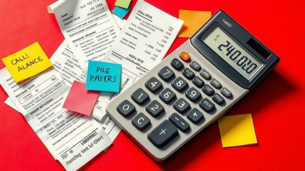 Year-End Tax Strategies: calculator with receipts and notes.