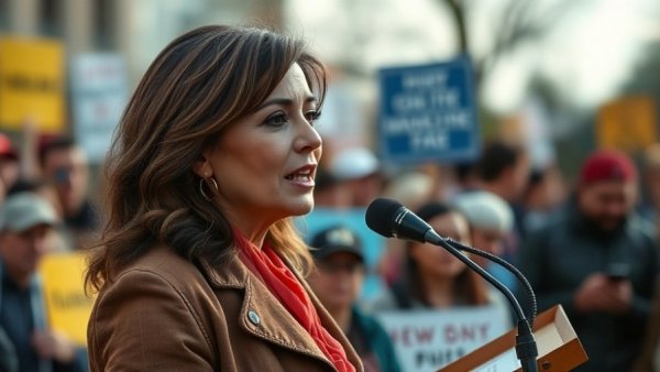 Confident woman speaking at outdoor event after grand jury decision.