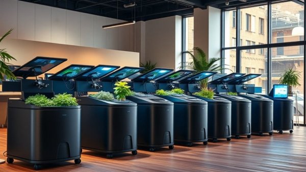 Assorted electric composters showcased for food waste solutions.