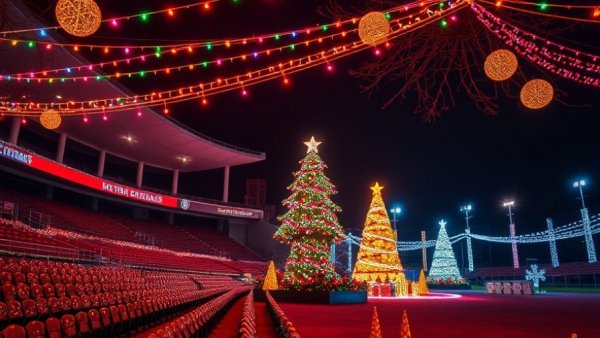 Festive light display at WellSpan Park during Bright Nights event.