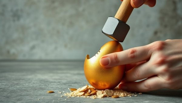 401(k) millionaires represented by chiseling a golden egg from concrete.