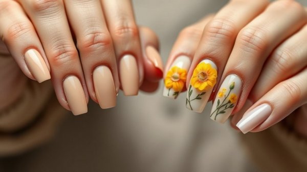 Stylish nail trends 2025 featuring glossy and floral designs.