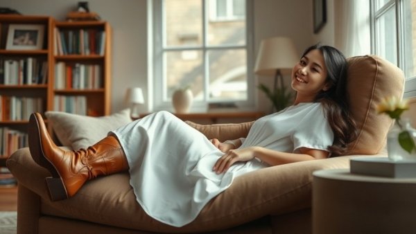 Woman relaxing in cozy room, reminiscent of Hallmark movie setting.