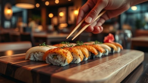 Sushi at Uchi Philadelphia in warm restaurant setting.