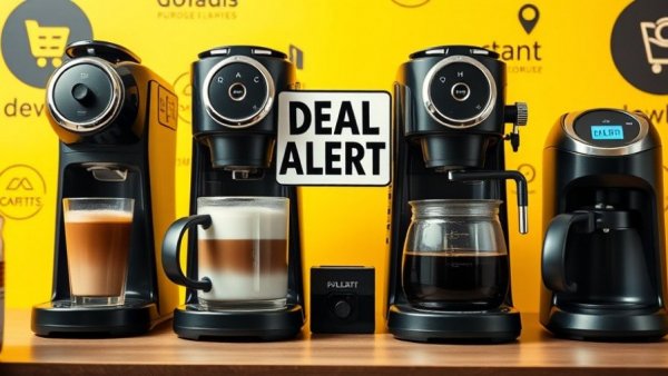 Best Dual Coffee Maker Deals graphic with coffee makers and vibrant background.