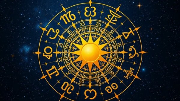 Zodiac symbols on starry background for Horoscope December 12 2025.