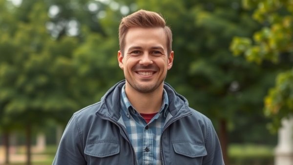 Confident man in a jacket outdoors with trees, illustrating generative AI for businesses in Pennsylvania.
