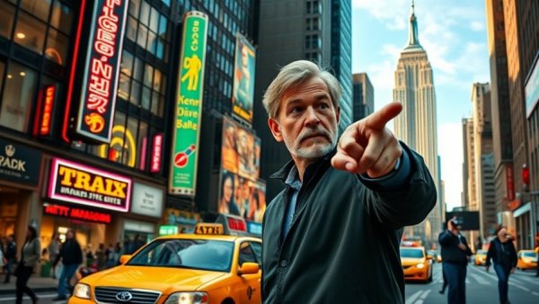 Collage of NYC street, thoughtful man, and Empire State Building