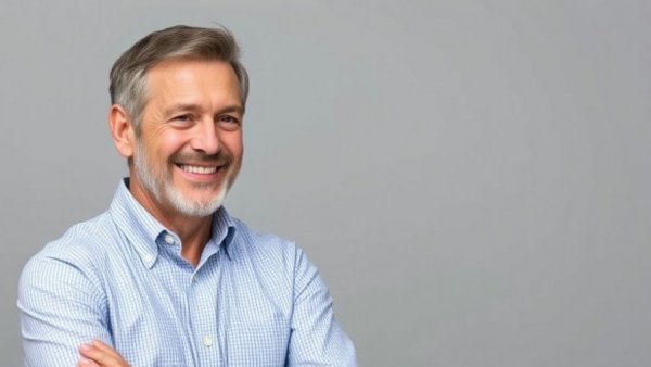 Man smiling with confidence, discussing estate planning talk.