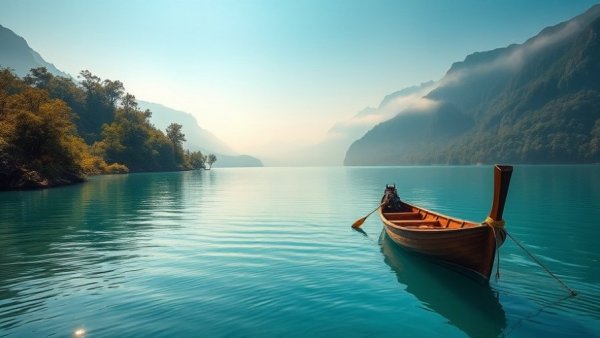 Idyllic lake scenery with a boat, perfect for travel in 2026 adventure.