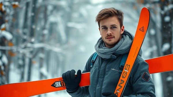 Haiti Paralympic athlete with orange skis in snowy forest