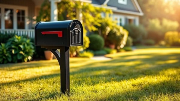 Mailbox kit with concrete-free installation on grass lawn