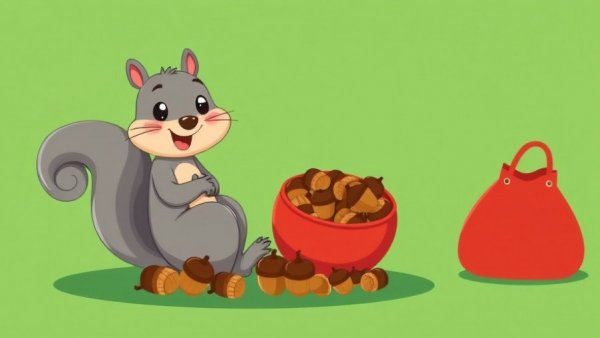 Squirrel saving acorns in a red purse, symbolizing financial discipline for retirement planning