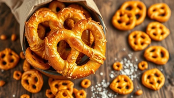 Golden pretzels on rustic wood, are pretzels good for you?