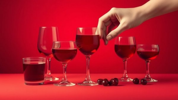 Minimalist glass arrangement on red background symbolizing how to quit drinking.