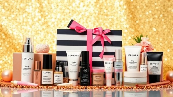Luxurious Sephora 2026 birthday gifts with skincare products on glittering backdrop.