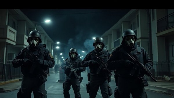 Minnesota standoff scene with police during night smoke