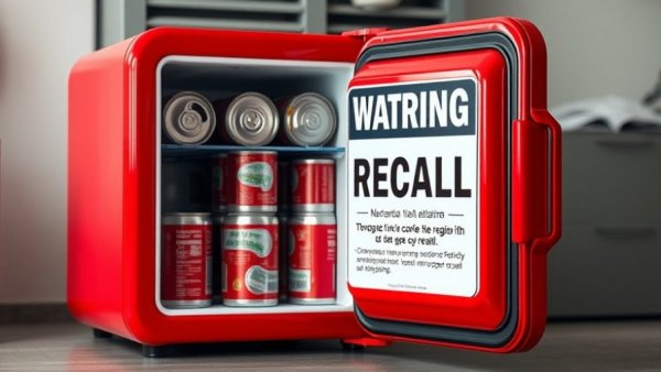 Frigidaire Mini Fridge Recall alert with open fridge and cans.