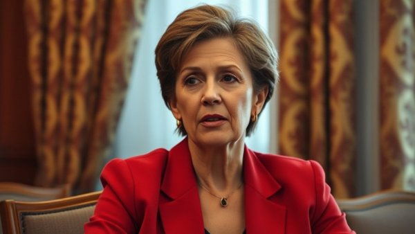 Woman in red blazer discussing student loan wage garnishment delay.