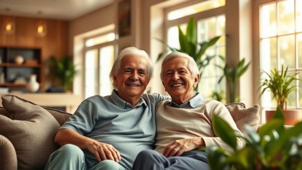 Elderly couple in lounge depicting guaranteed retirement income.
