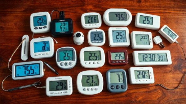 Variety of the best indoor thermometers on wooden surface