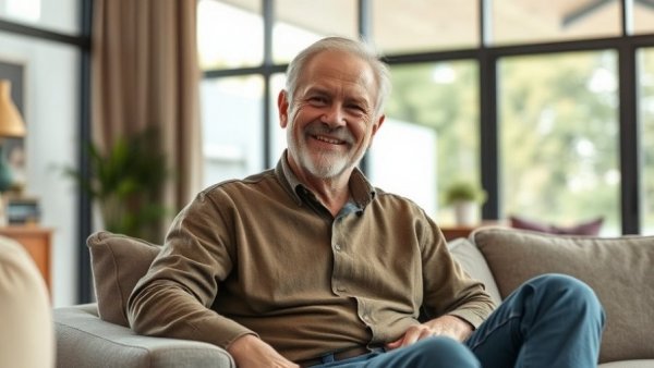 Relaxed older man at home, embodying warmth and comfort.