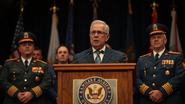 Politician speaks at podium during ICE immigration activity in Minneapolis.