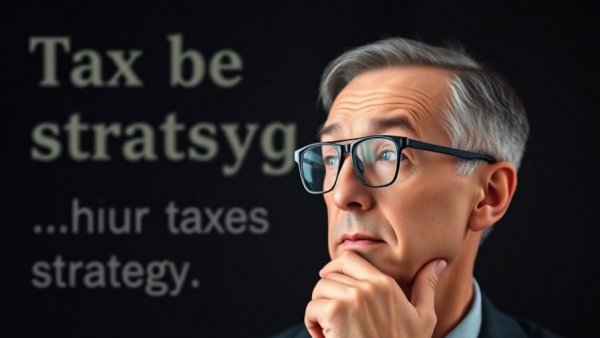 Thoughtful retiree considering tax strategies, with bold text indicating $100K tax savings.