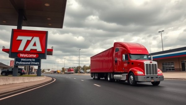 Winter storm preparedness Pennsylvania: trucks at Breezewood TA.