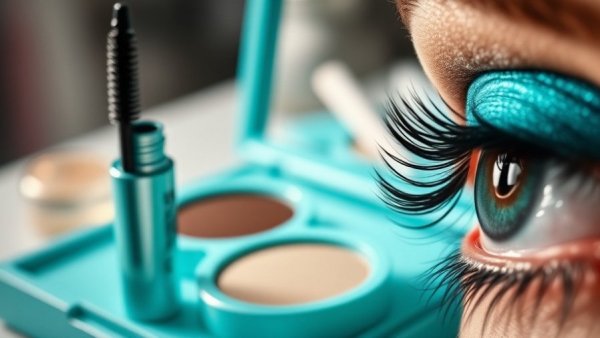 Sweed Beauty makeup set with turquoise packaging and mascara.