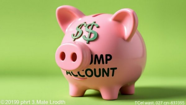 Cartoon piggy bank labeled Trump Account with dollar signs.