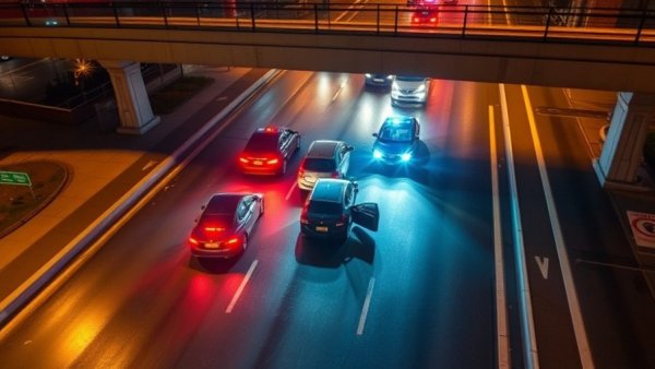 Multi-vehicle crash on Roosevelt Boulevard at night under overpass.