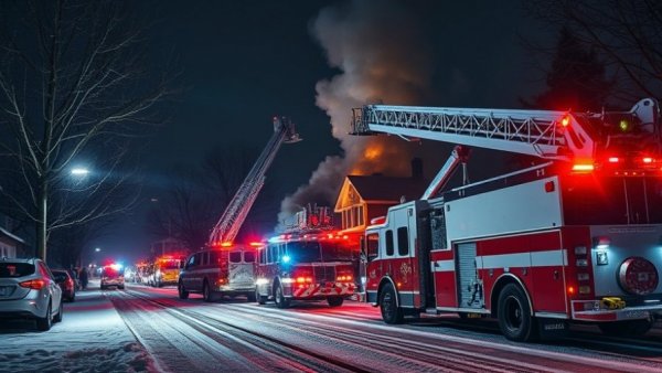 Hanover Township house fire, firefighters respond at night.