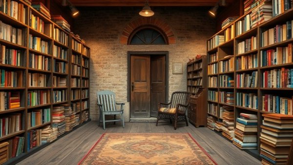 Cozy interior of Baldwin's Book Barn with rustic charm and colorful books.