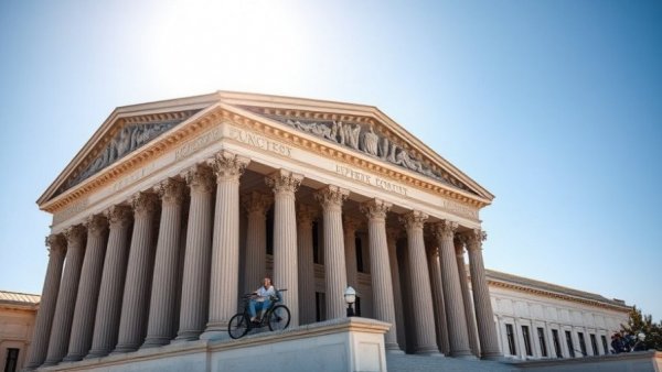 Supreme Court building facade under blue sky.