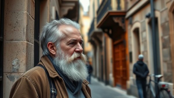 Historic street scene in Germany showing conversation outside old buildings.