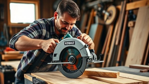 Energetic action with Kobalt circular saw at Lowe’s Kobalt Power Tools Sale.