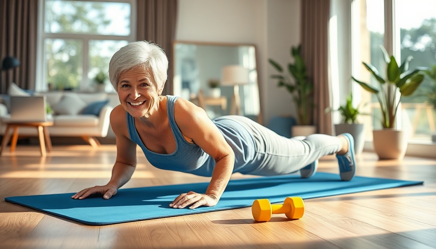 Senior woman doing push-ups for 11 push-ups fitness challenge.