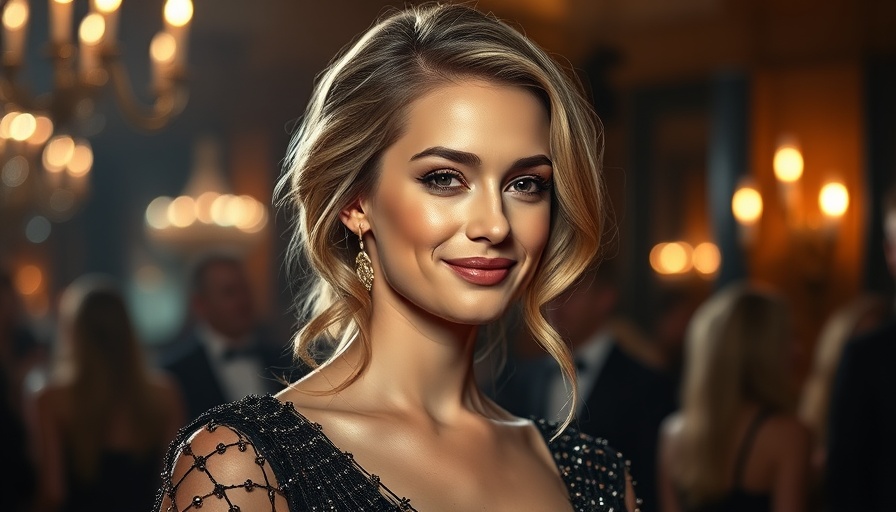 Elegant evening look with cream blush in dimly lit setting.