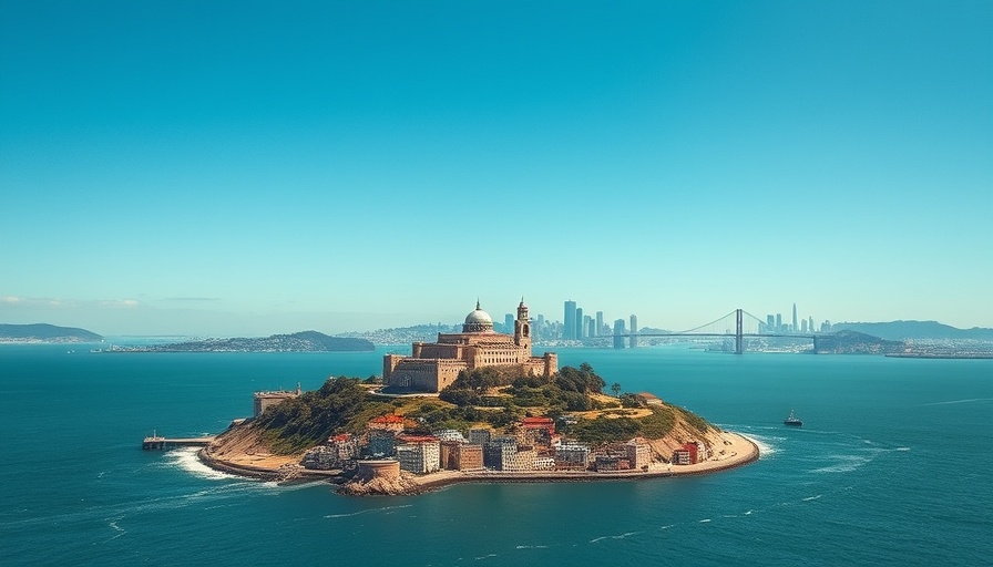 Aerial view of Alcatraz Island and San Francisco skyline.