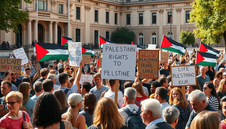 Pro-Palestinian protest at Columbia University, diverse crowd holding signs.