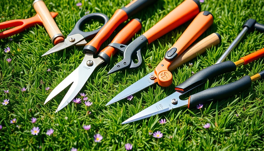 Best grass shears and gardening tools on green grass.