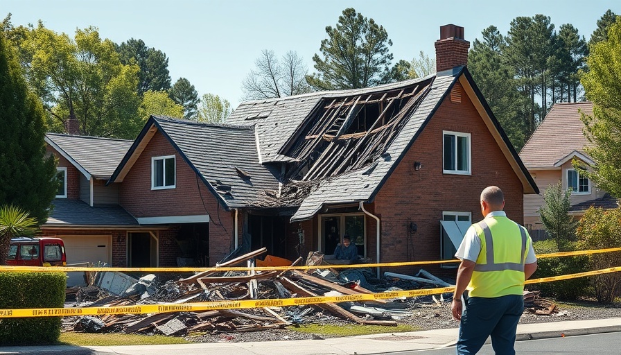 House explosion aftermath in Washington Township with worker observing the destruction.