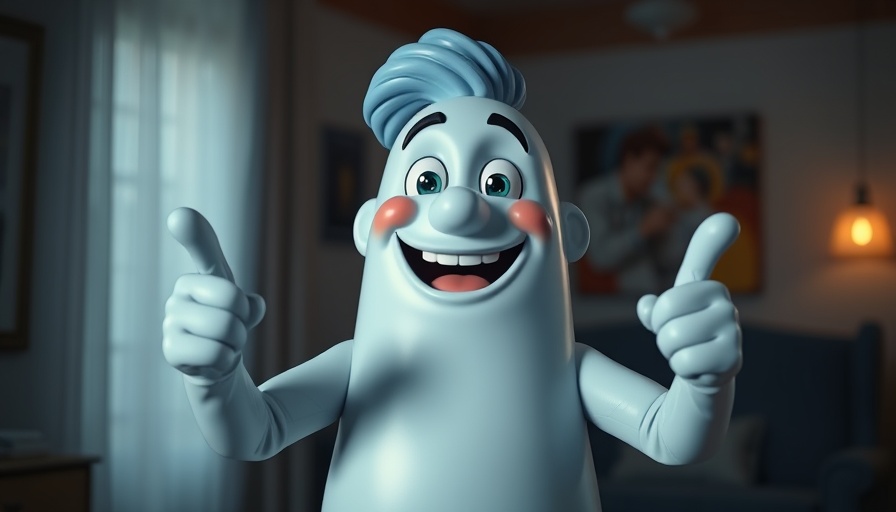 Iconic character celebrates Michelin Guide Philadelphia Arrival, joyful pose.