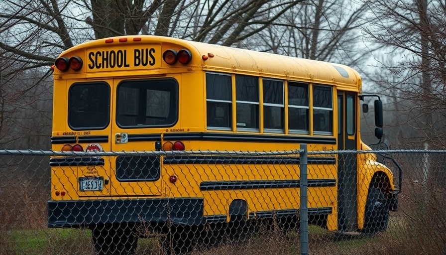 Abandoned school bus behind fence relating to Private School Voucher Program.