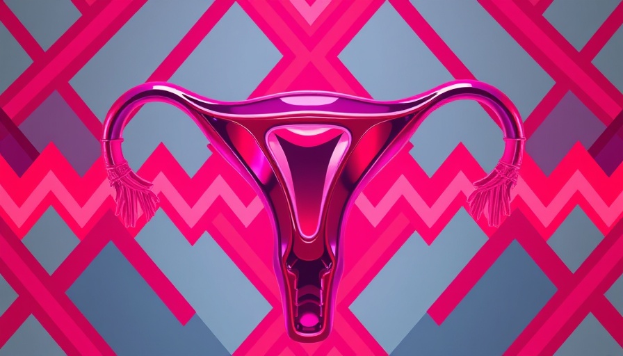 Abstract IUD illustration on vibrant background with red and pink hues.