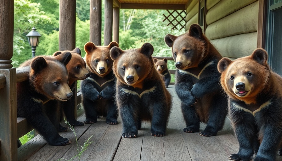 Pennsylvania bear encounters: bears on a wooden porch surrounded by trees.