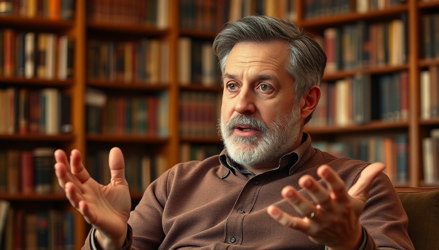 Middle-aged man giving travel advice in a library setting.