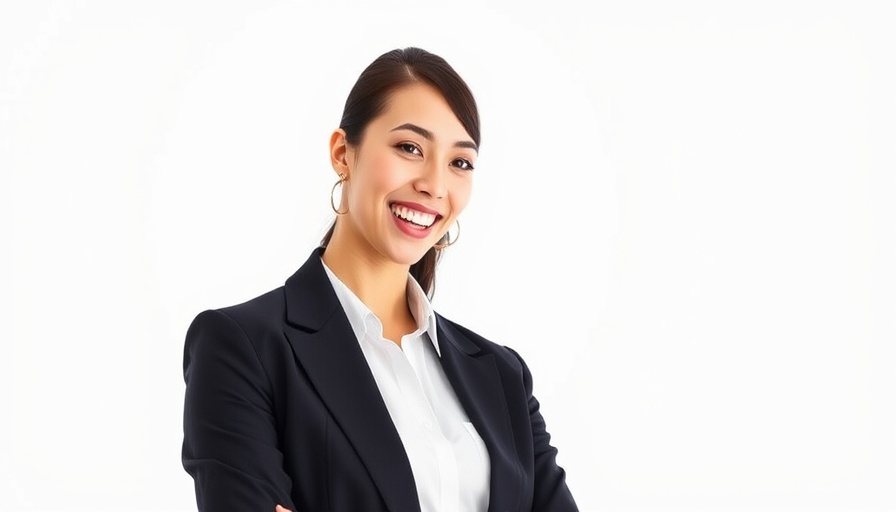 Young woman smiling in formal suit, bright background